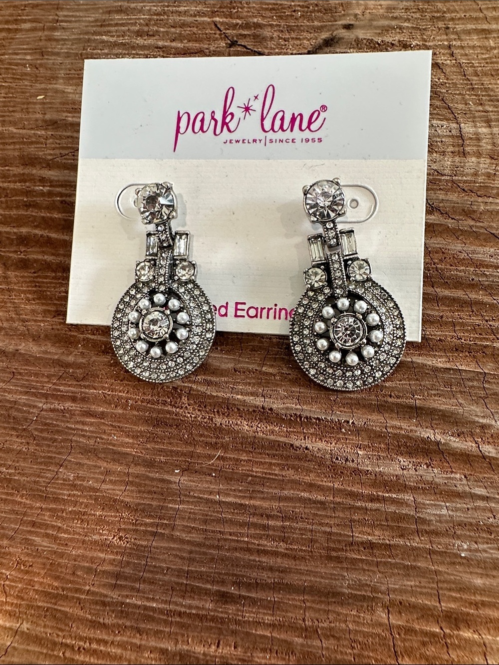 Park Lane Silver-Tone Crystal and Pearl Accent Drop Earrings